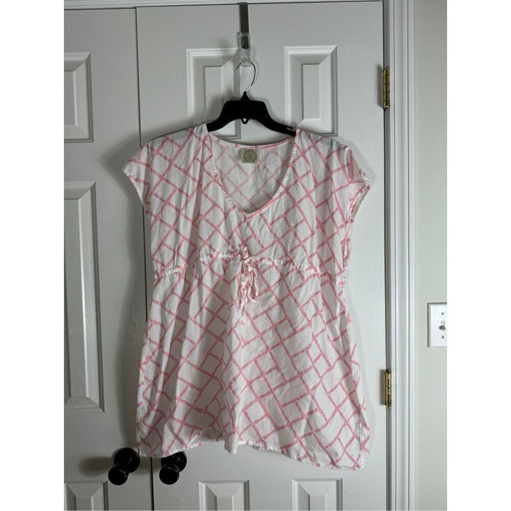 The Beaufort Bonnet Company White & Pink Lattice Swim Coverup